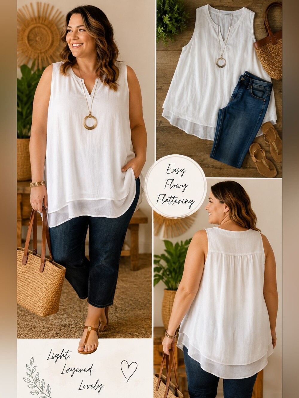 Cristina B White Layered Tunic Top XXL Sleeveless Boho Flowy
